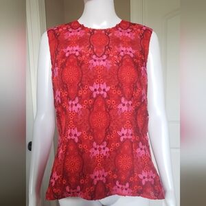 Dolce & Gabbana Red and Pink Floral Embroided Organza Sleeveless Blouse And Cami